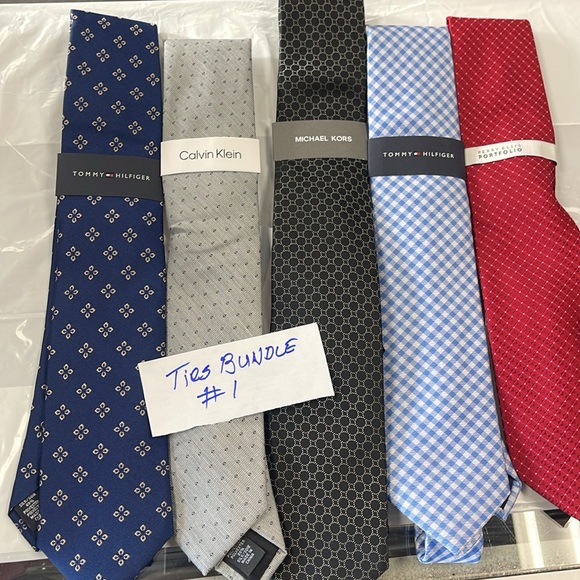Brand New Authentic Michael Kors, Tommy, CK, Perry Ellis total 5 ties bundle - Picture 1 of 7
